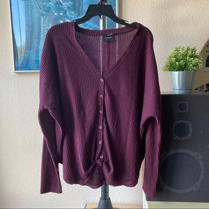 Maroon waffle knit cardigan top